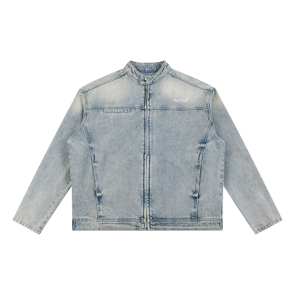 ANGELIC Washed Zip Up Denim Jacket