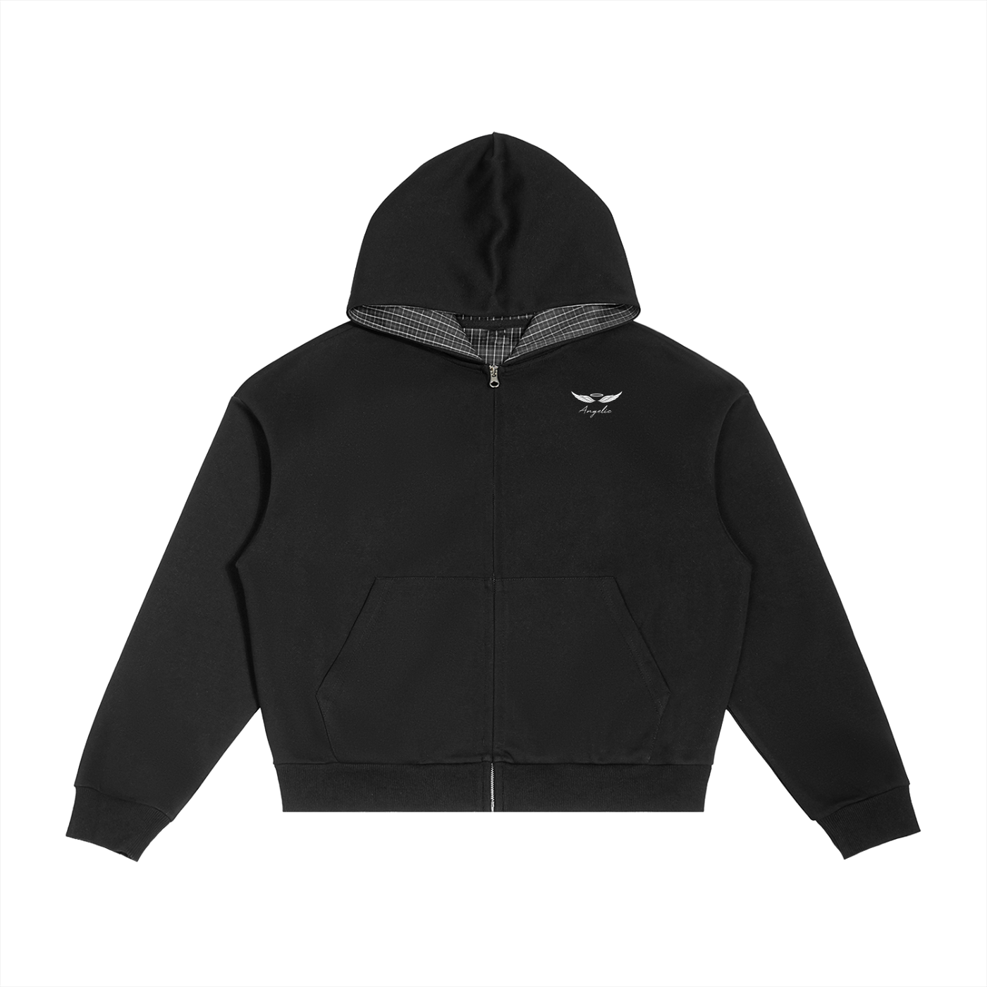 ANGELIC Contrast Plaid Premium Zip Hoodie